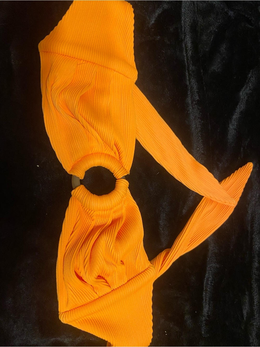 Bright Orange Ribbed Ring-Front Bikini Set - Picture 4 of 5